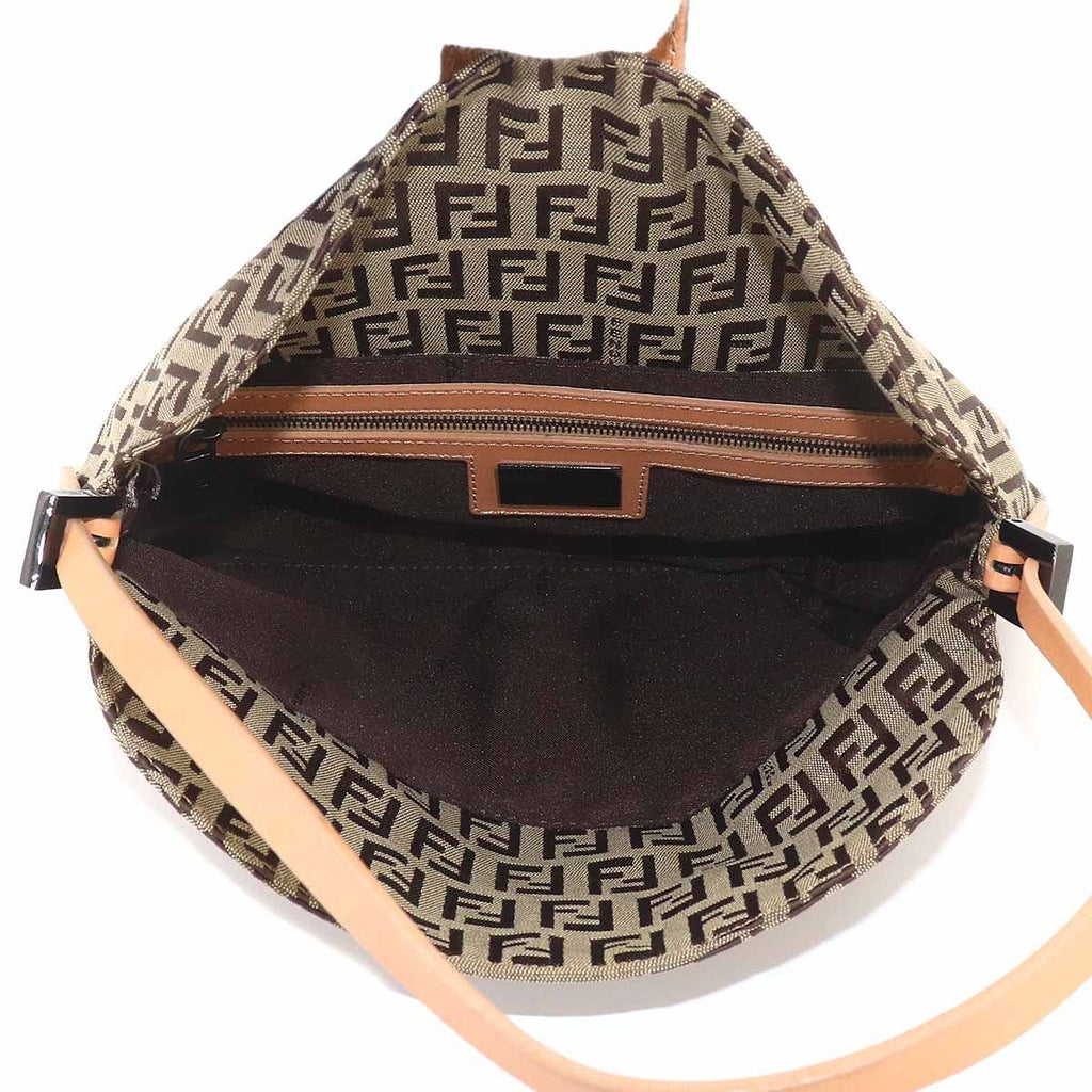 Fendi Zucchino Mamma Bucket Shoulder Bag Canvas Beige Brown Gunmetal — view 7