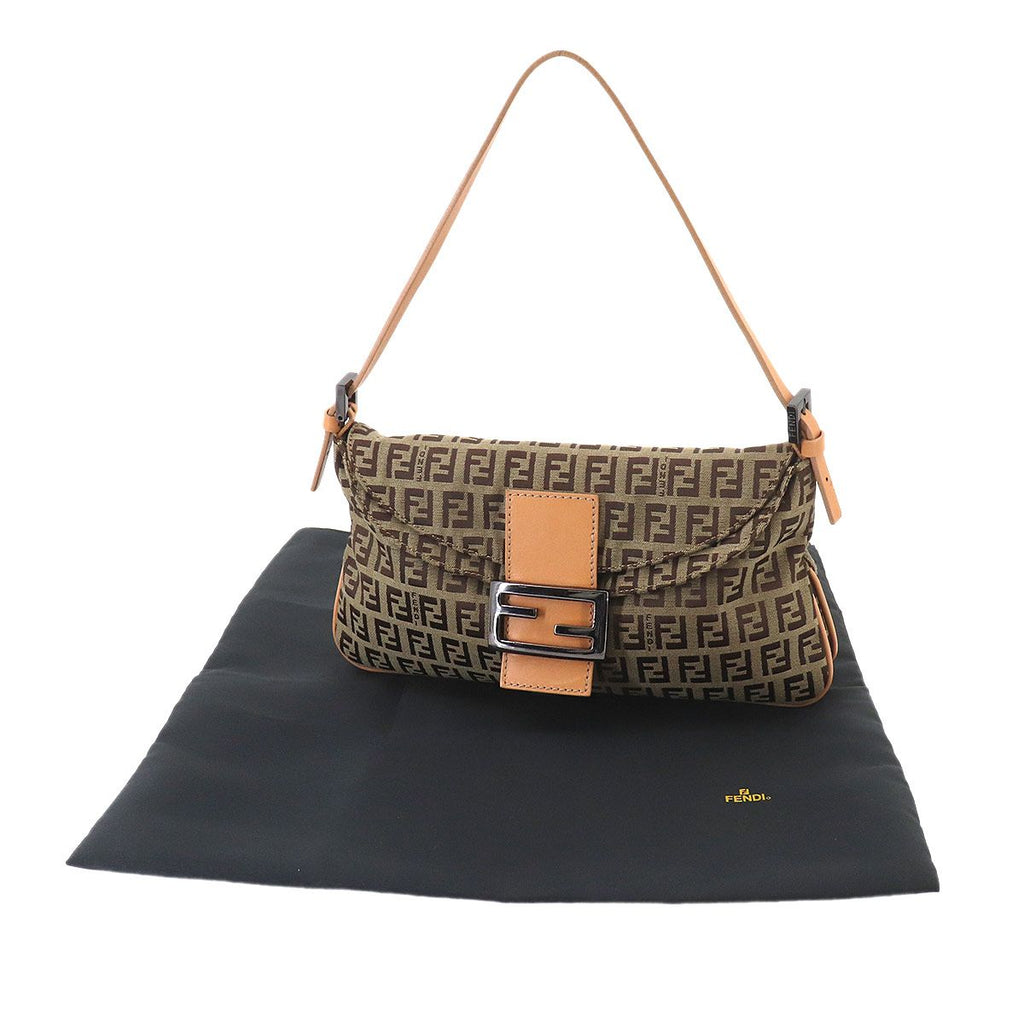 Fendi Zucchino Mamma Bucket Shoulder Bag Canvas Beige Brown Gunmetal — view 2