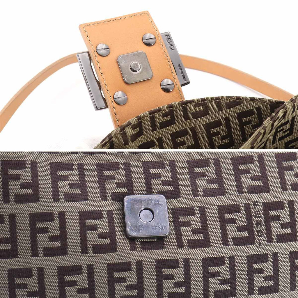 Fendi Zucchino Mamma Bucket Shoulder Bag Canvas Beige Brown Gunmetal — view 9