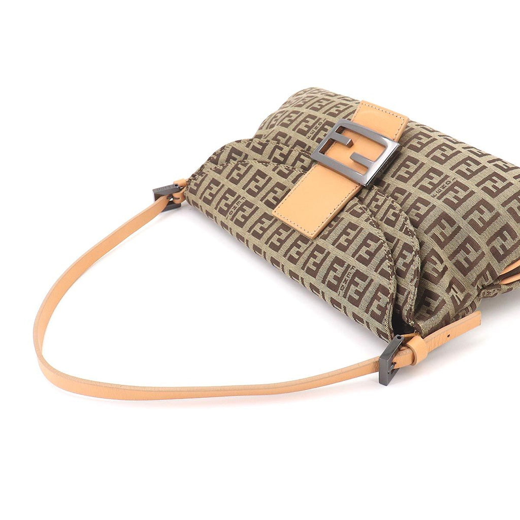 Fendi Zucchino Mamma Bucket Shoulder Bag Canvas Beige Brown Gunmetal — view 6