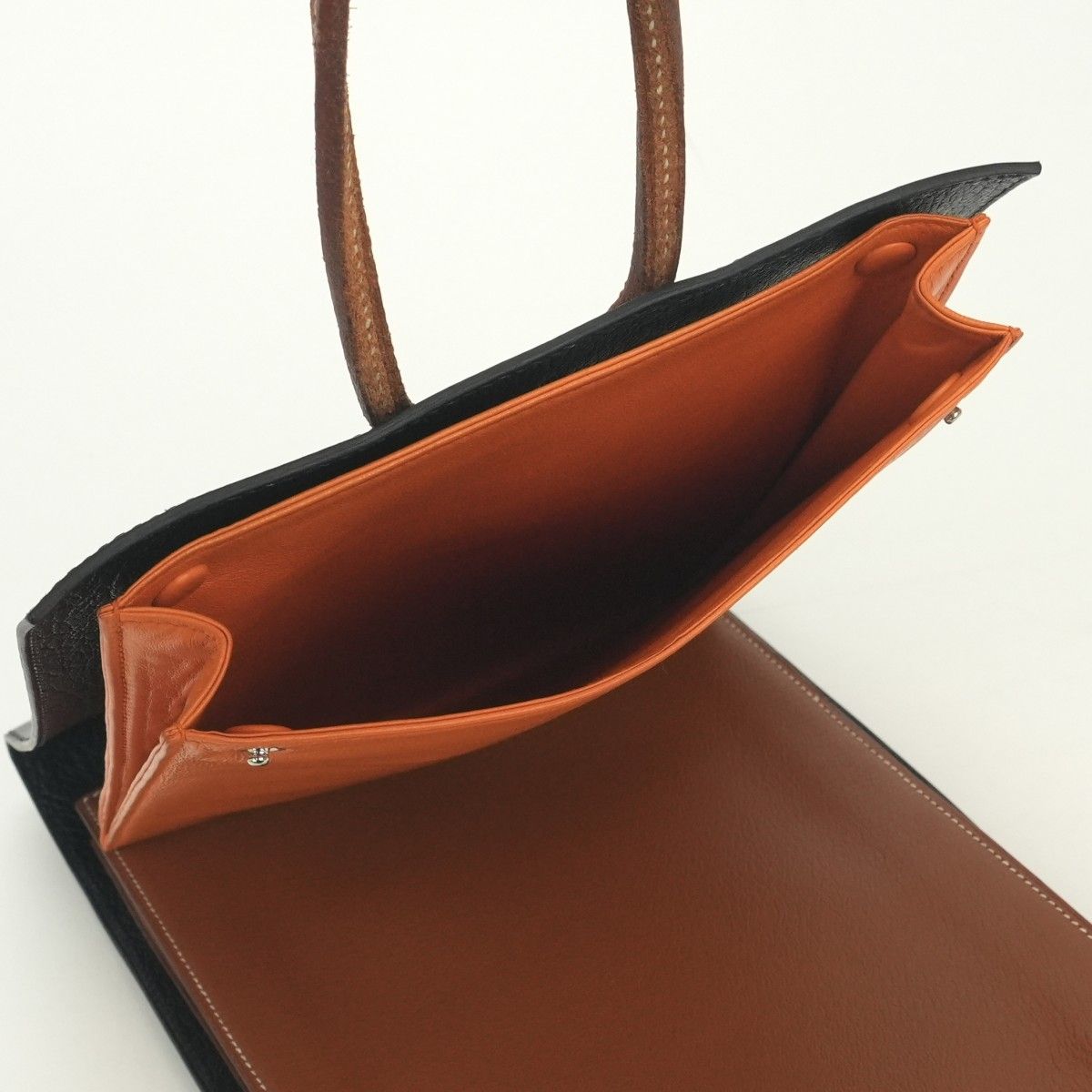 Hermes Jerboise Tote Box Calf Noir Black Brown Orange Silver — view 9
