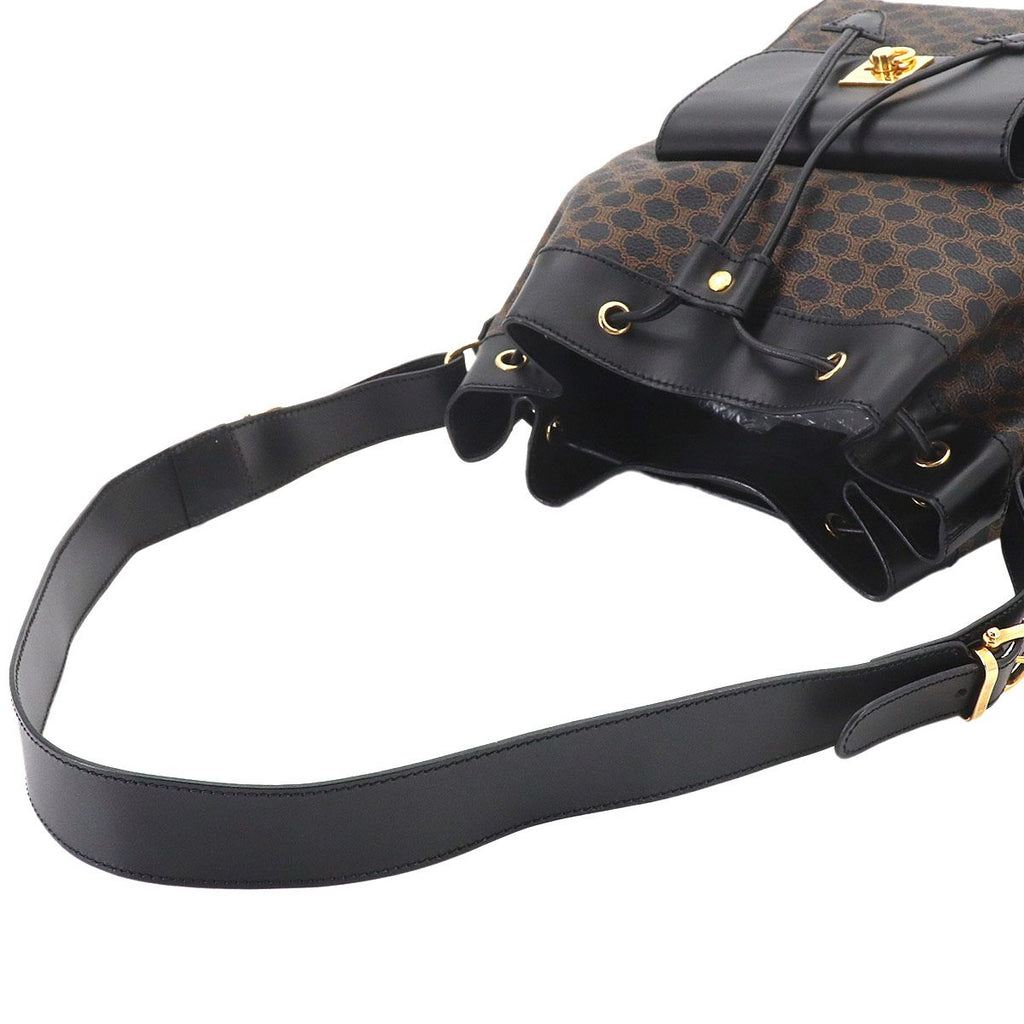 Celine Macadam Drawstring Shoulder Bag Leather Black Brown Gold Vintage — view 5