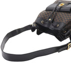 Celine Macadam Drawstring Shoulder Bag Leather Black Brown Gold Vintage — view 5