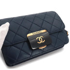 Chanel Beauty Lock Chain Shoulder Bag Leather Navy Gold — view 8