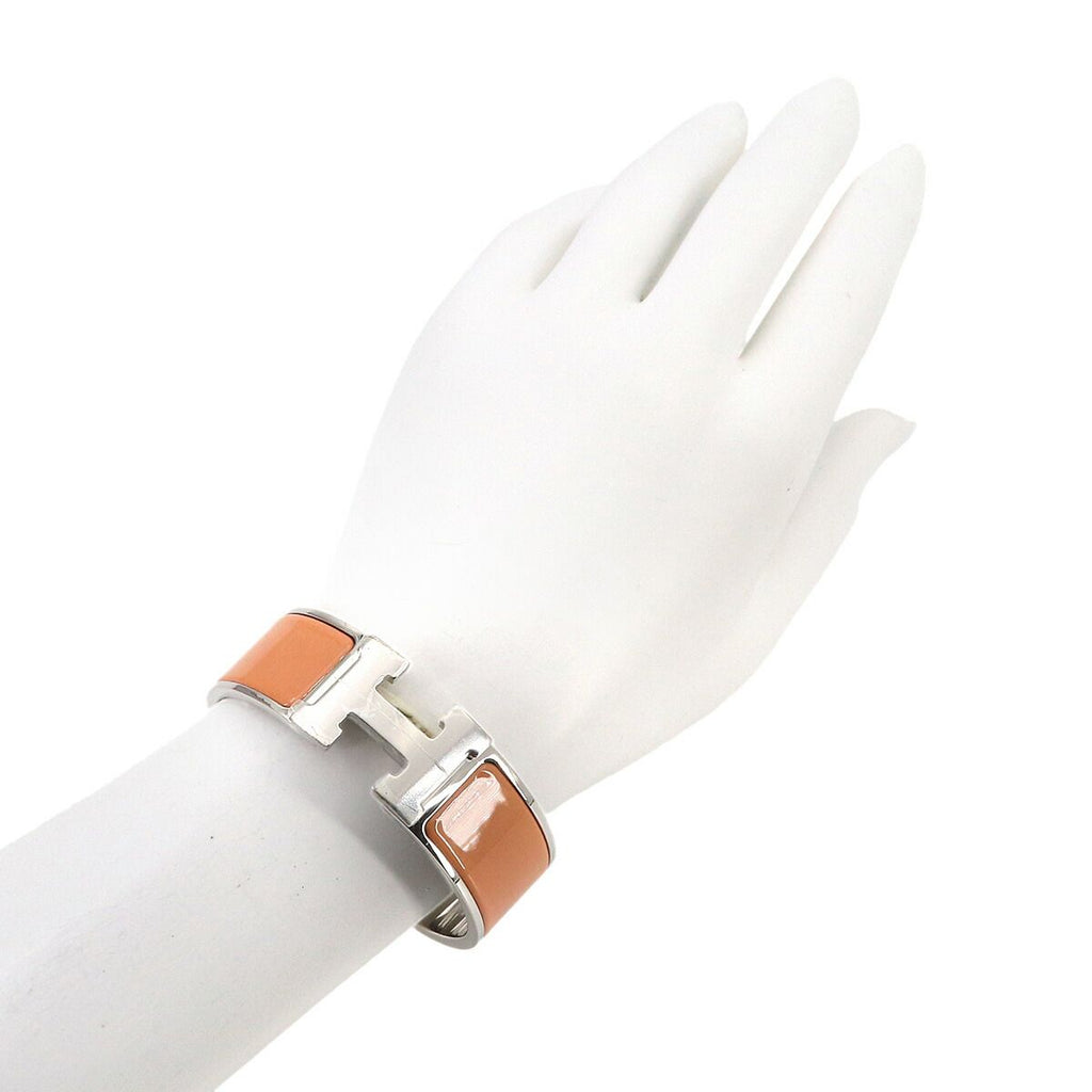 Hermes Clic Clac GM Bangle Orange Mandarin Silver Bracelet — view 6