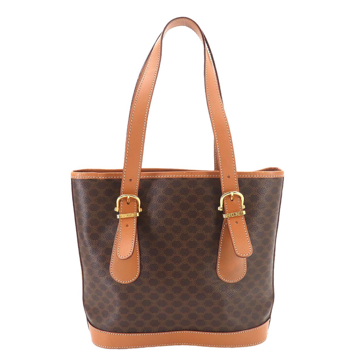 Celine Macadam Hand Bag Leather Brown Gold Vintage — view 2