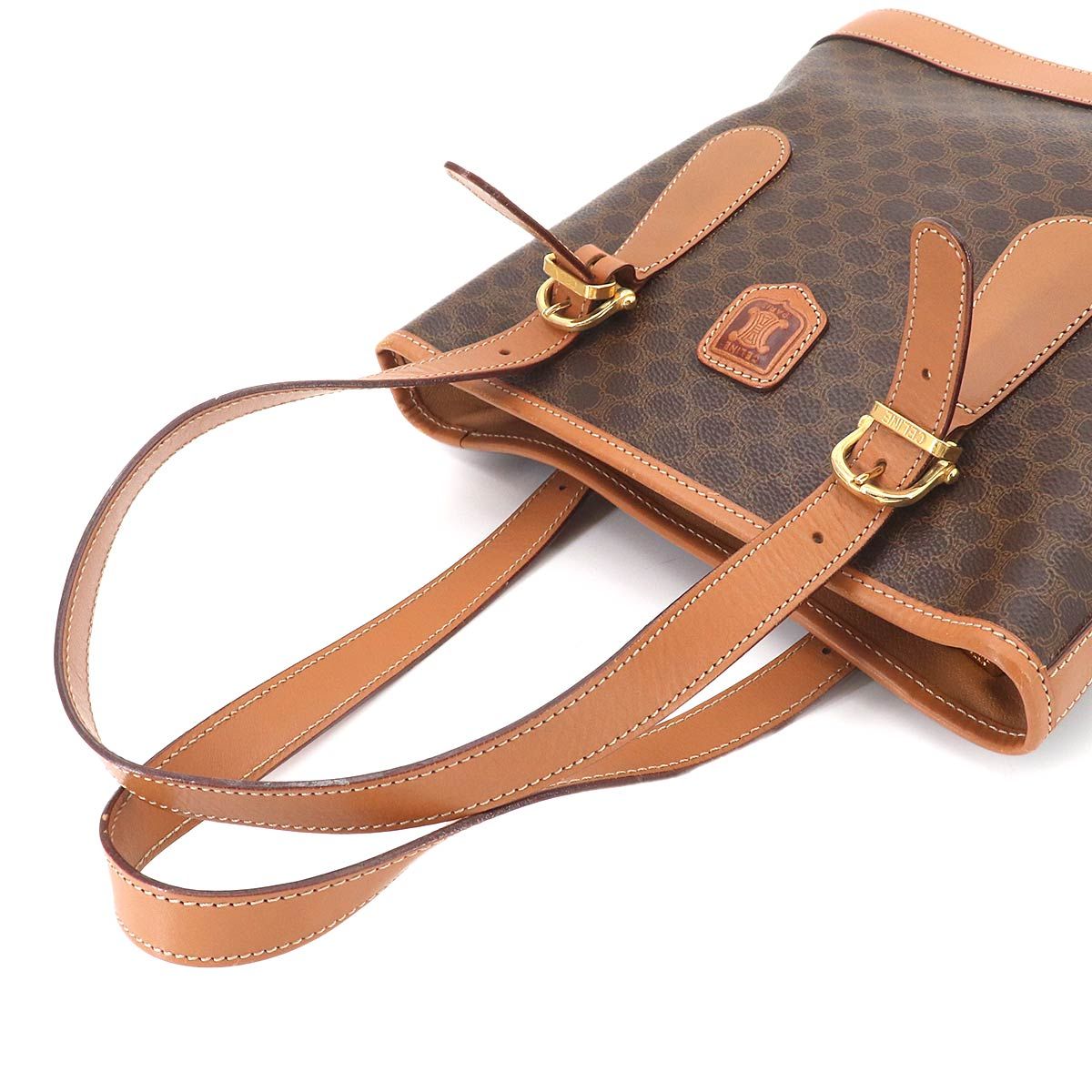 Celine Macadam Hand Bag Leather Brown Gold Vintage — view 5