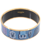 Hermes Enamel GM Bangle Bracelet Blue Multicolor Gold Email GM — view 3
