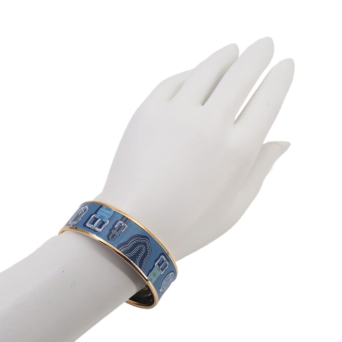 Hermes Enamel GM Bangle Bracelet Blue Multicolor Gold Email GM — view 4