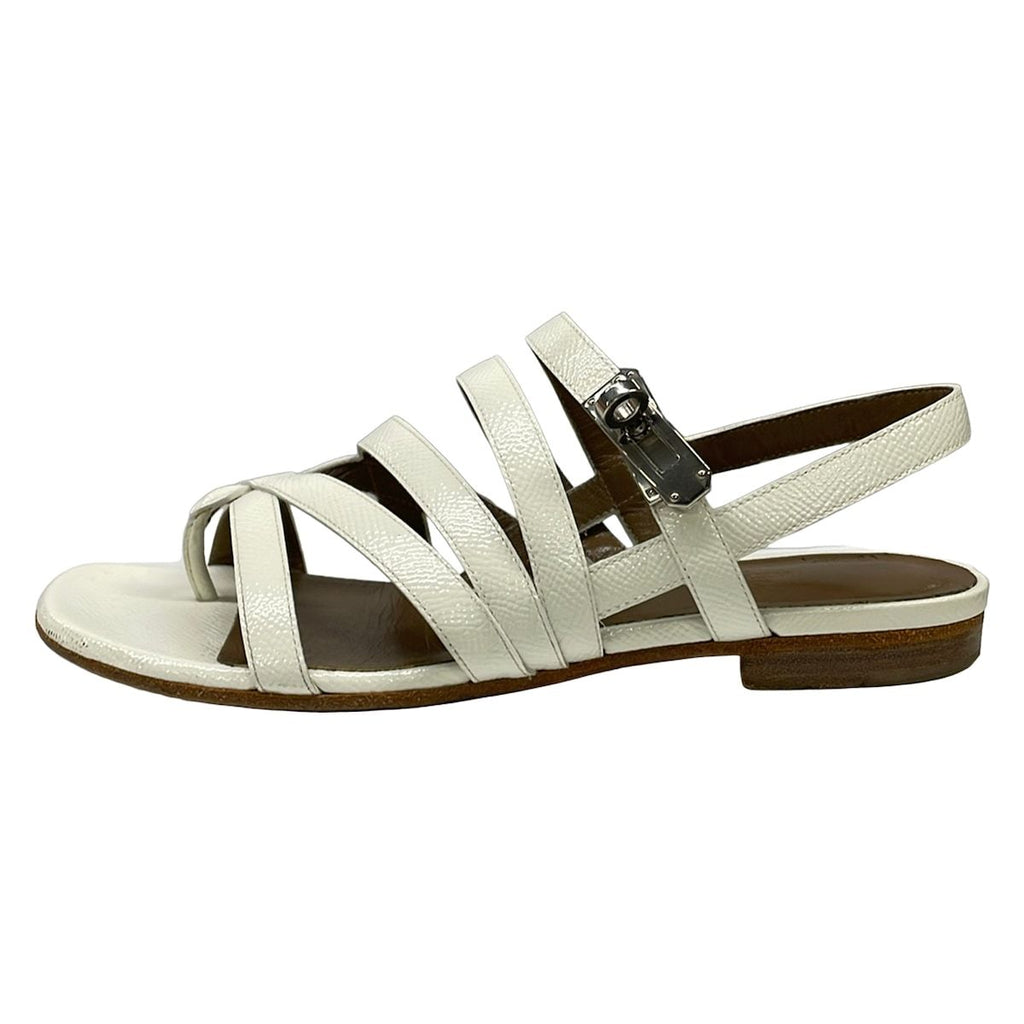 Hermes Sandals 36 Ivory Silver Kelly Thongsandals Leather