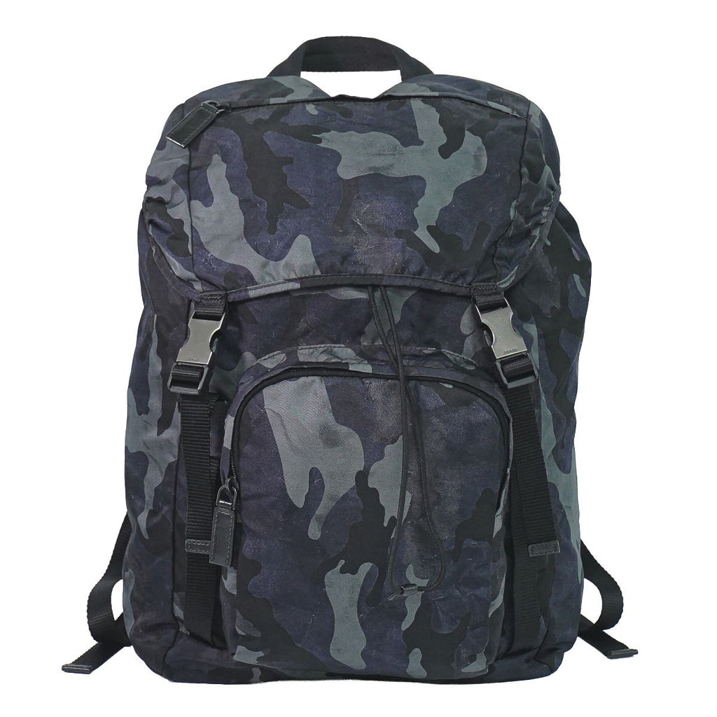 Prada Camouflage Pattern Backpack Nylon Navy
