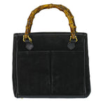 Gucci Bamboo Handbag Suede Leather Black