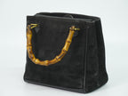 Gucci Bamboo Handbag Suede Leather Black — view 2