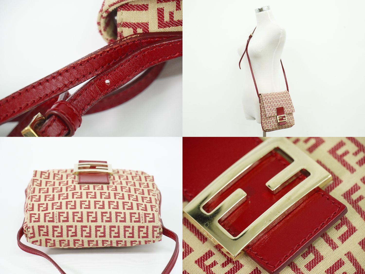 Fendi Zucchino Shoulder Bag Pochette Canvas Beige — view 6