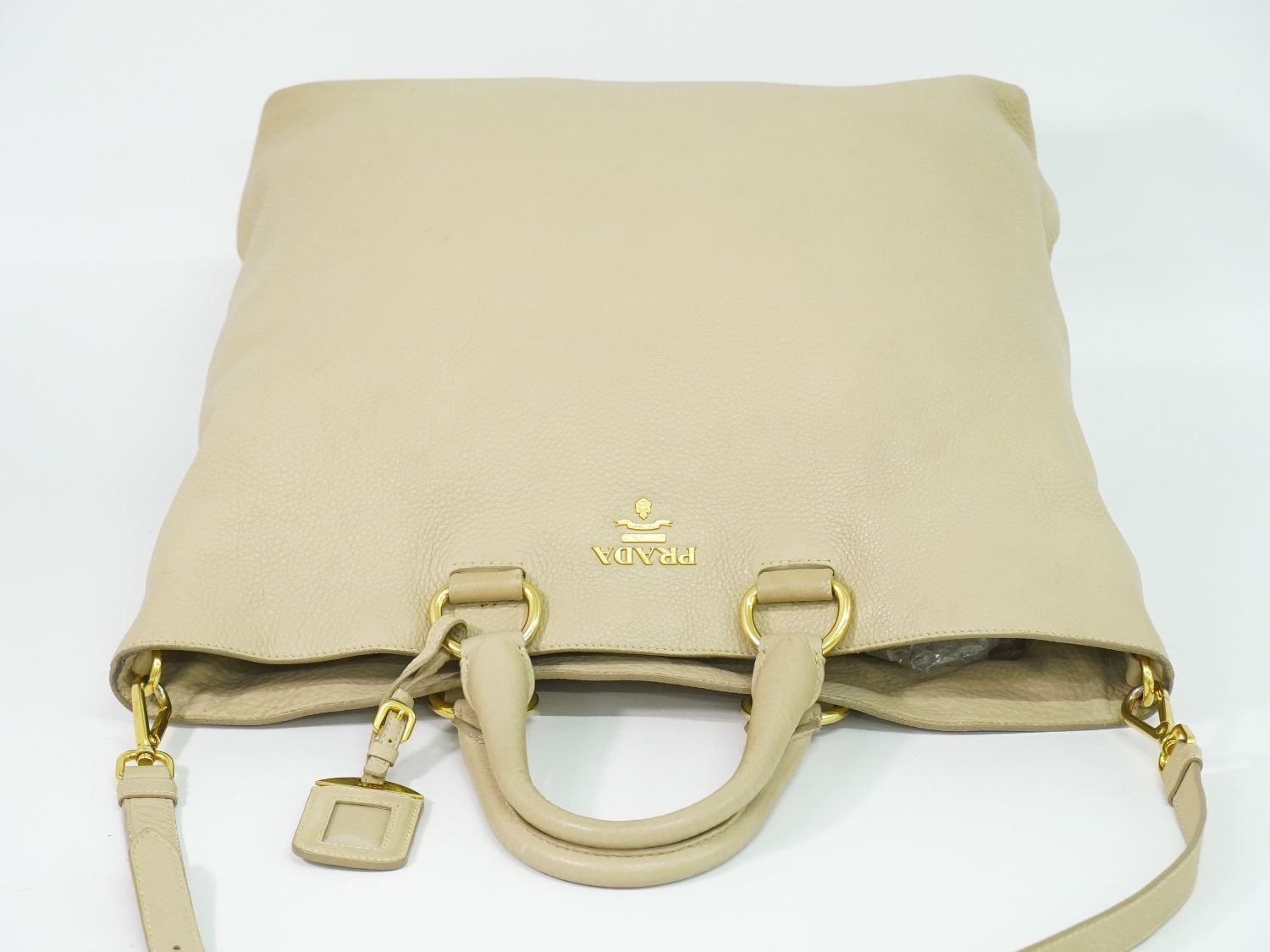 Prada Leather 2-Way Shoulder Bag Tote Beige — view 5
