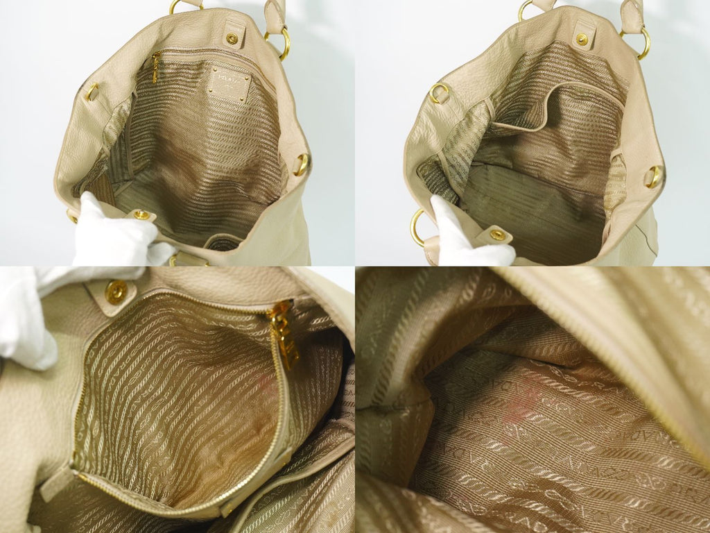 Prada Leather 2-Way Shoulder Bag Tote Beige — view 8