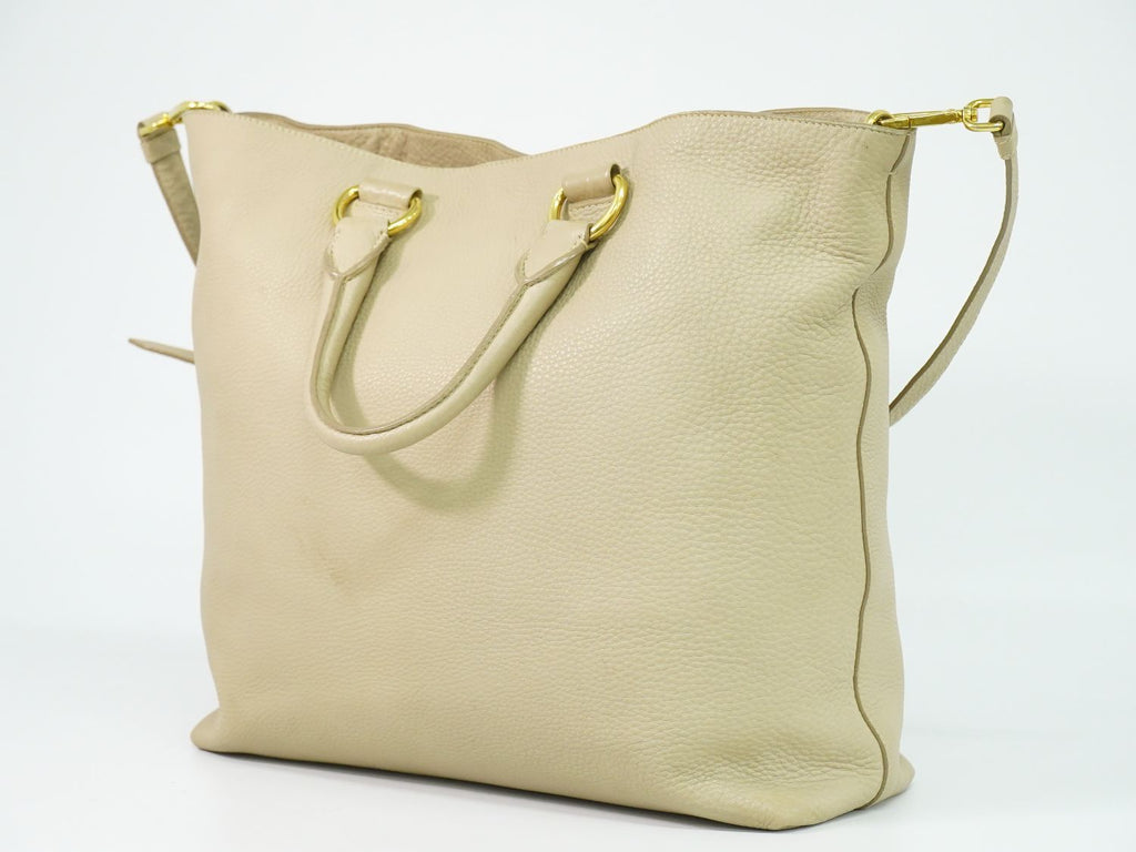 Prada Leather 2-Way Shoulder Bag Tote Beige — view 2
