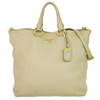 Prada Leather 2-Way Shoulder Bag Tote Beige