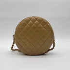 Chanel Shoulder Bag CC Logo Quilted Round Lambskin Leather Beige Chain