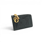 Dior Wallet Coin Case Black Gold Lady Cosmos Cannage Fragment Card
