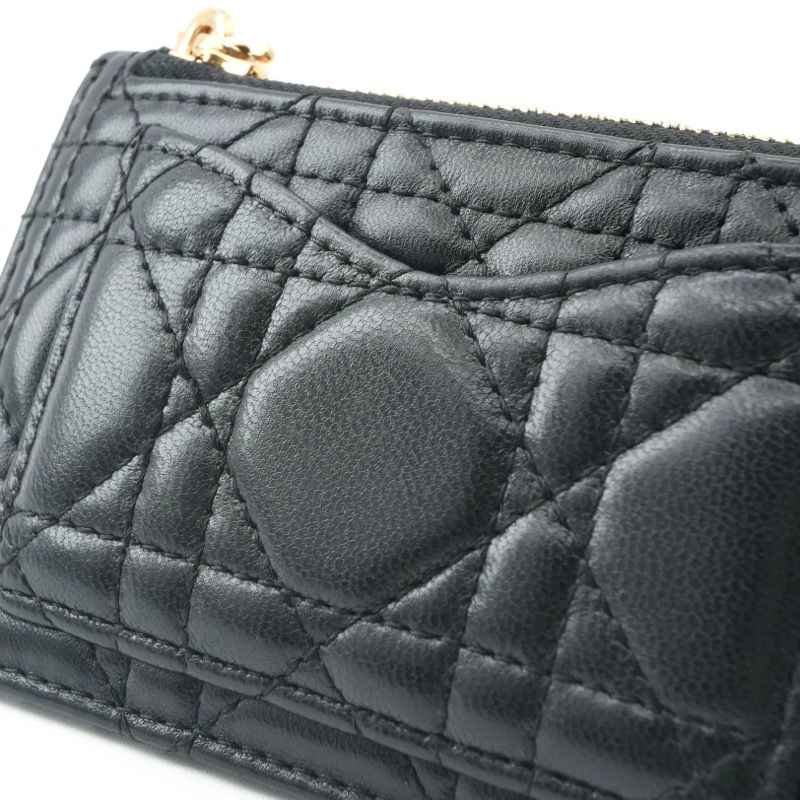 Dior Wallet Coin Case Black Gold Lady Cosmos Cannage Fragment Card — view 4