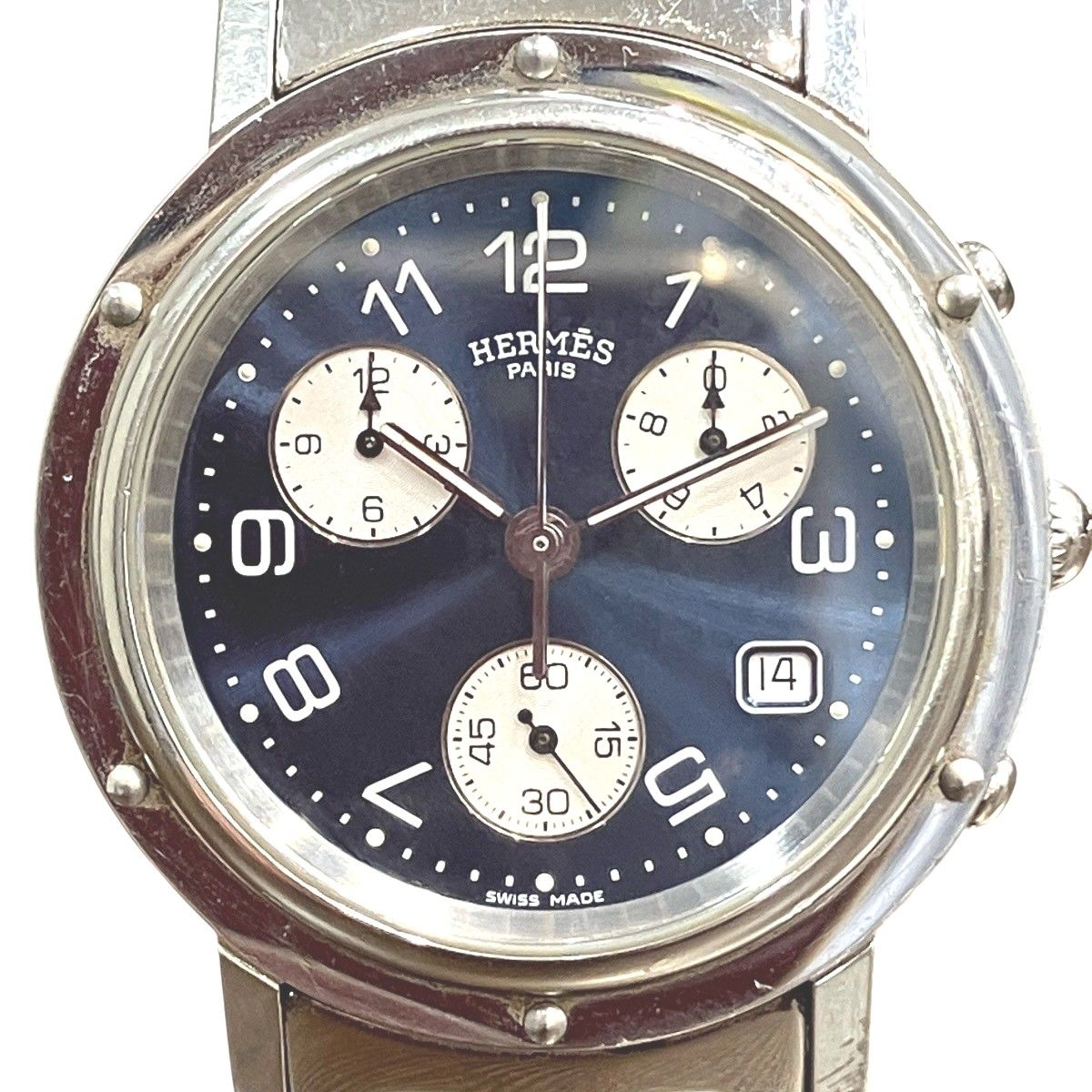 Hermes Clipper Watch SS Quartz Navy Dial