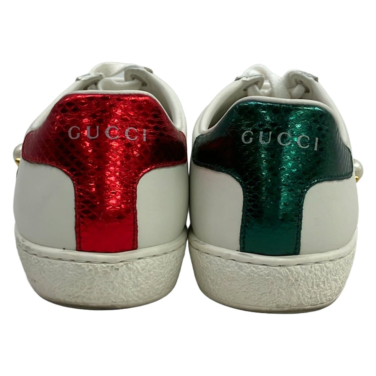 Gucci Sneakers 36 White Dark Green Red Pearl Studs Leather — view 3