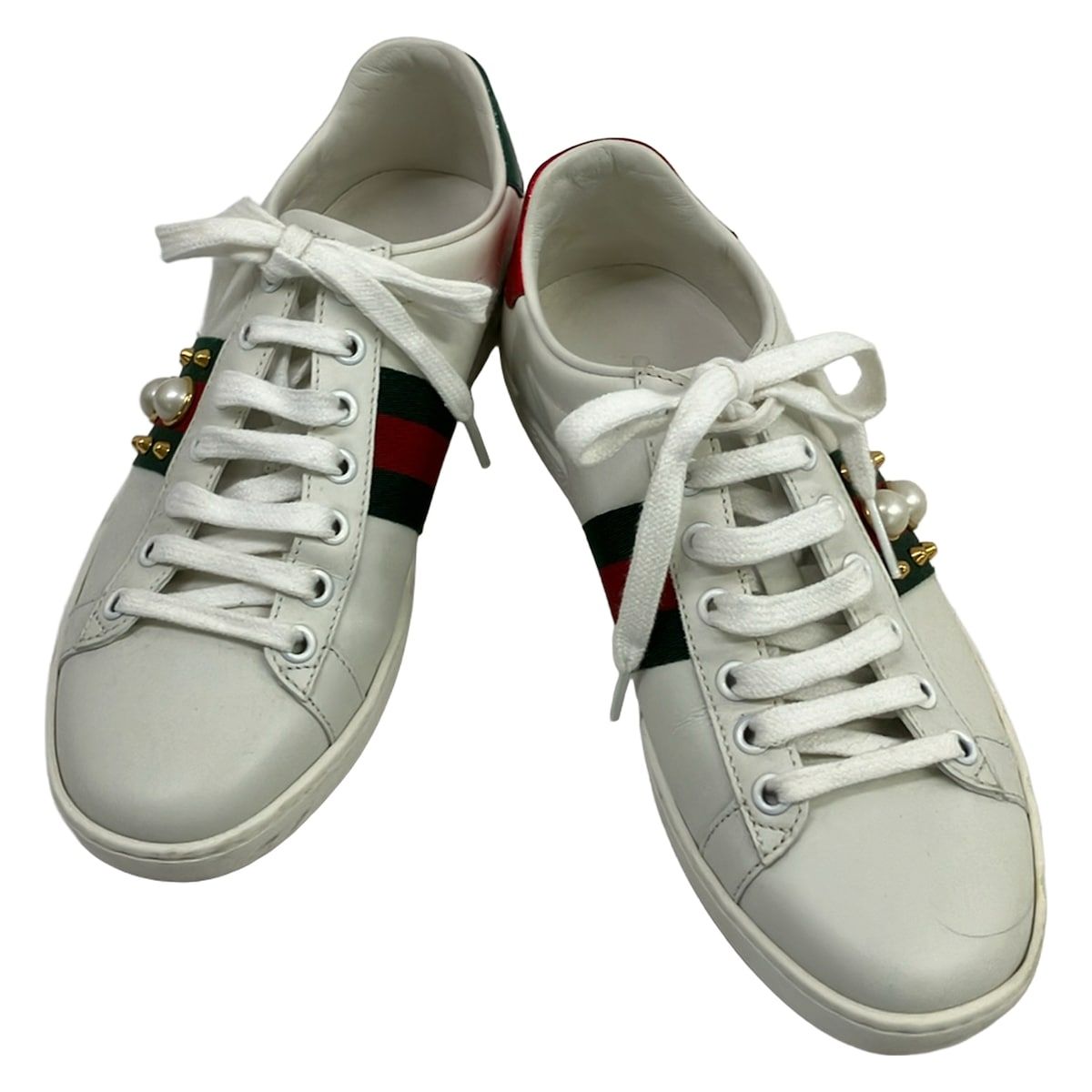 Gucci Sneakers 36 White Dark Green Red Pearl Studs Leather — view 2
