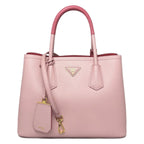 Prada Handbag 2-Way Double Bag Saffiano Cuir Leather Pink Gold