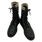 Fendi Short Boots 36 Rococo Stretch Fabric Biker Black Beige Ivory Lace — view 2