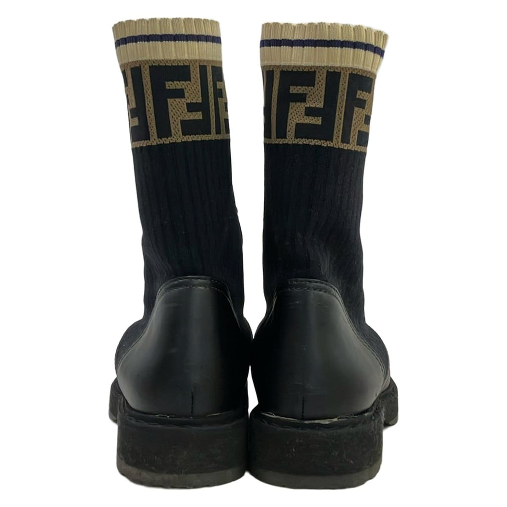 Fendi Short Boots 36 Rococo Stretch Fabric Biker Black Beige Ivory Lace — view 3