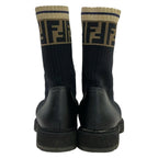 Fendi Short Boots 36 Rococo Stretch Fabric Biker Black Beige Ivory Lace — view 3