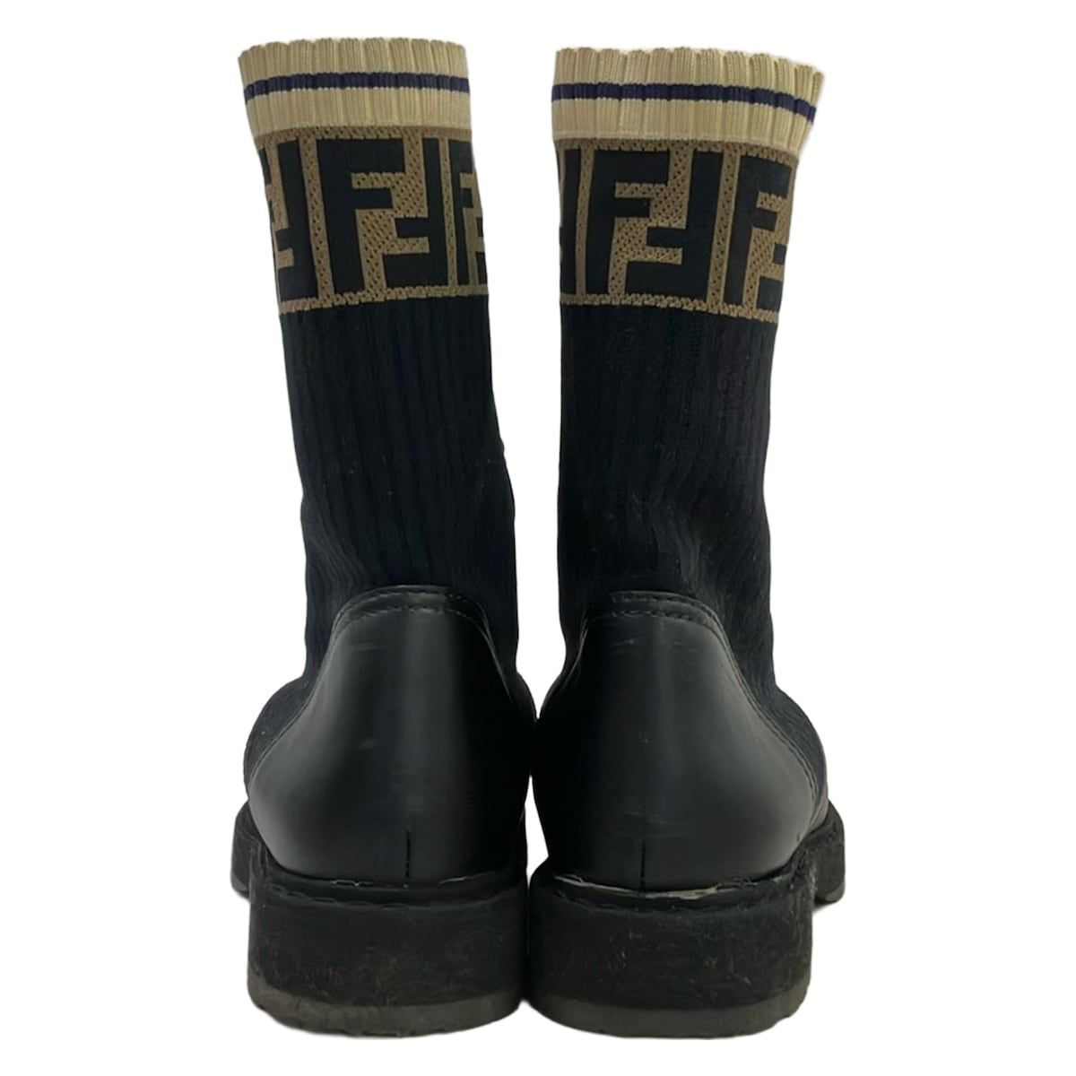 Fendi Short Boots 36 Rococo Stretch Fabric Biker Black Beige Ivory Lace — view 3