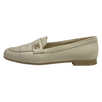 Chanel Loafers 37.5 C Beige Pearl CC Logo Leather