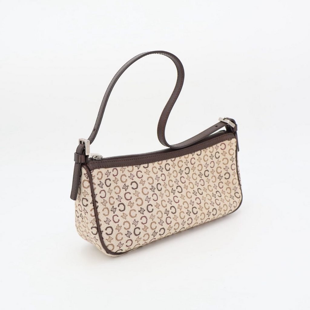 Celine C Macadam Handbag Canvas Leather Beige