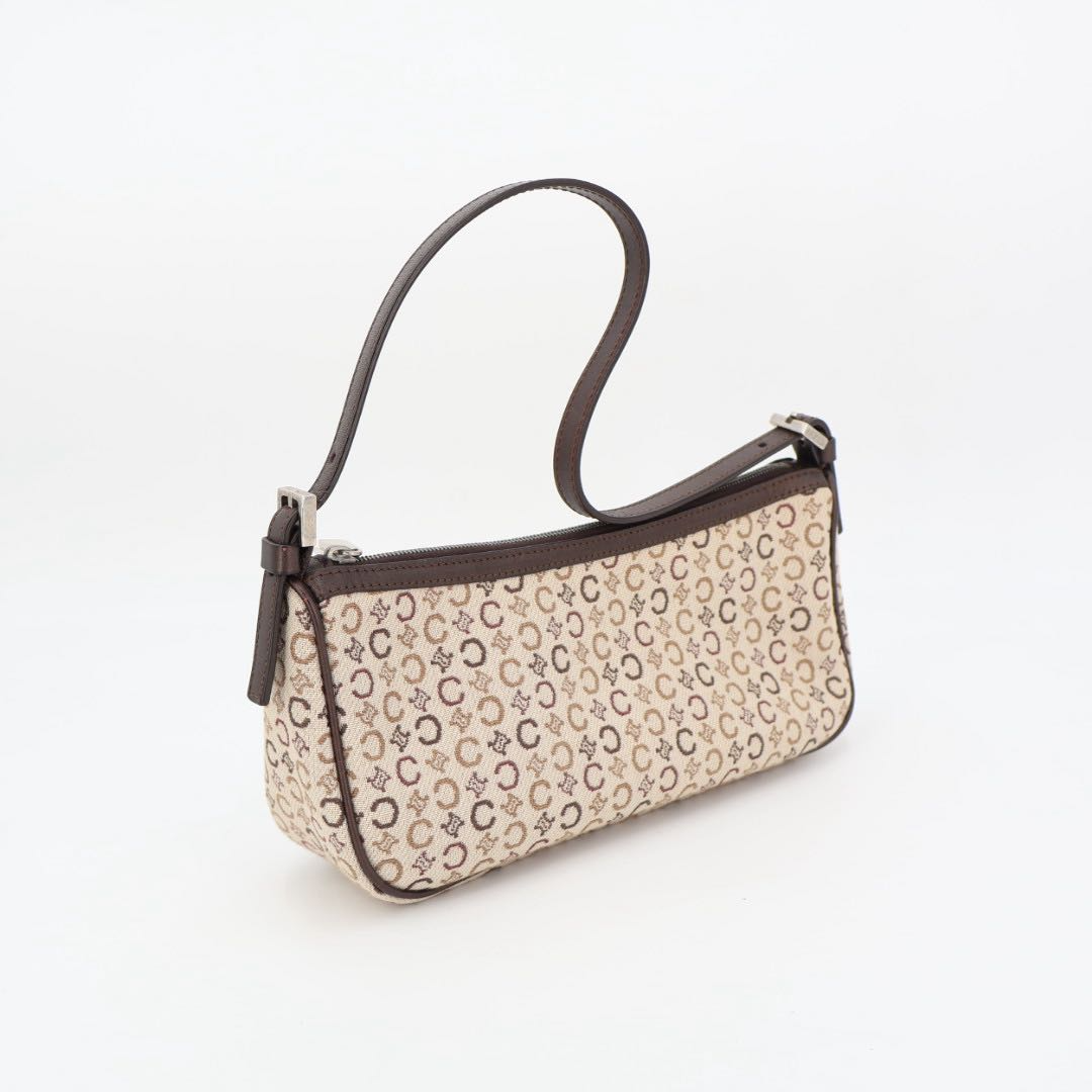 Celine C Macadam Handbag Canvas Leather Beige