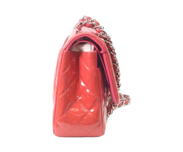 Chanel Patent Red Pink Bicolor Silver Double Flap Deca Quilted 30 — view 4