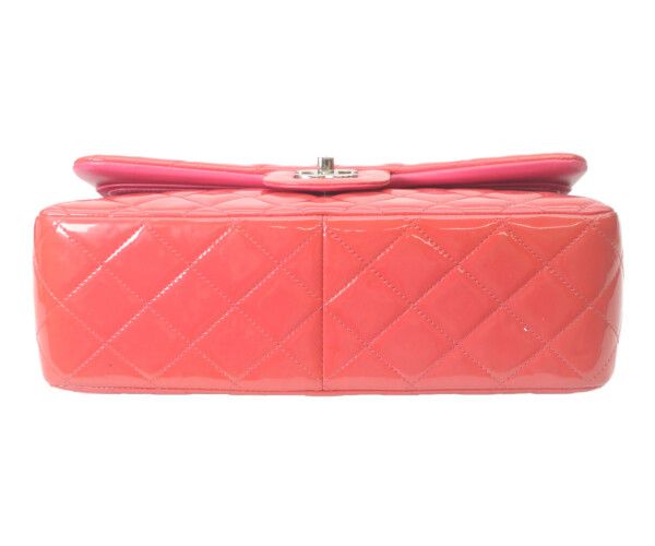 Chanel Patent Red Pink Bicolor Silver Double Flap Deca Quilted 30 — view 5