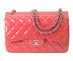 Chanel Patent Red Pink Bicolor Silver Double Flap Deca Quilted 30