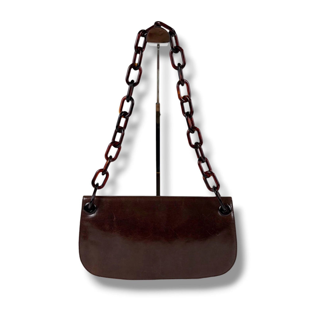 Prada Leather Plastic Chain Brown Shoulder — view 2