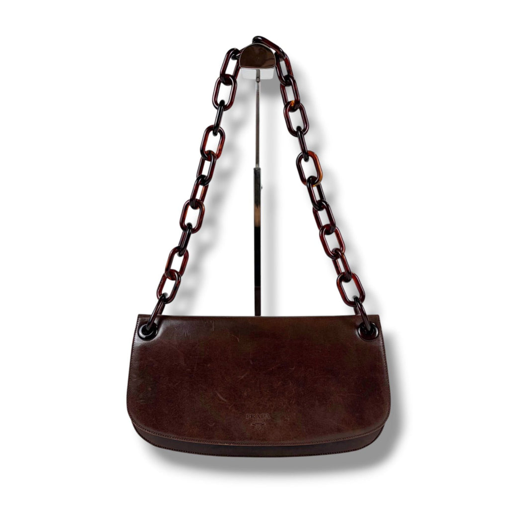 Prada Leather Plastic Chain Brown Shoulder