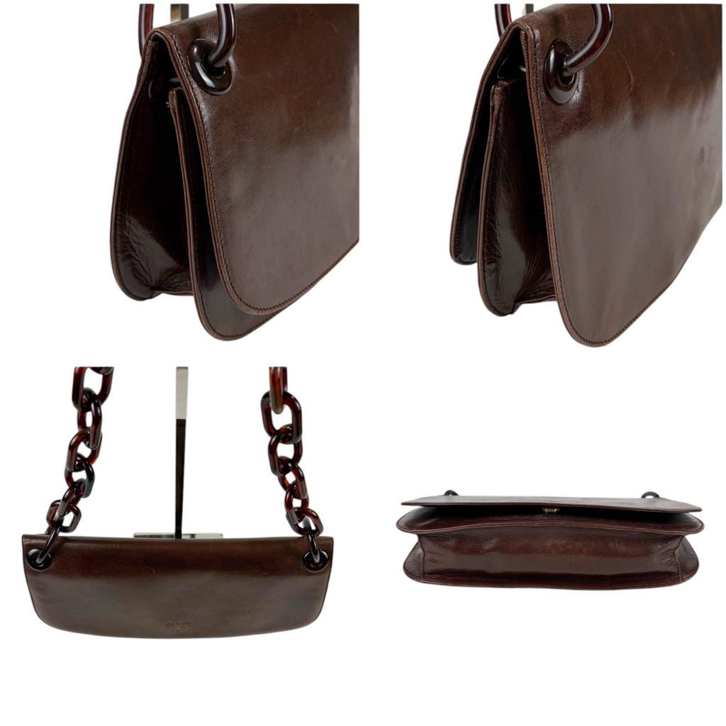 Prada Leather Plastic Chain Brown Shoulder — view 3