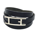 Hermes Hapi 3 Leather Bracelet Choker Long Black Silver