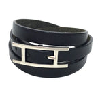 Hermes Hapi 3 Leather Bracelet Choker Long Black Silver
