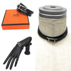 Hermes Hapi 3 Leather Bracelet Choker Long Black Silver — view 2