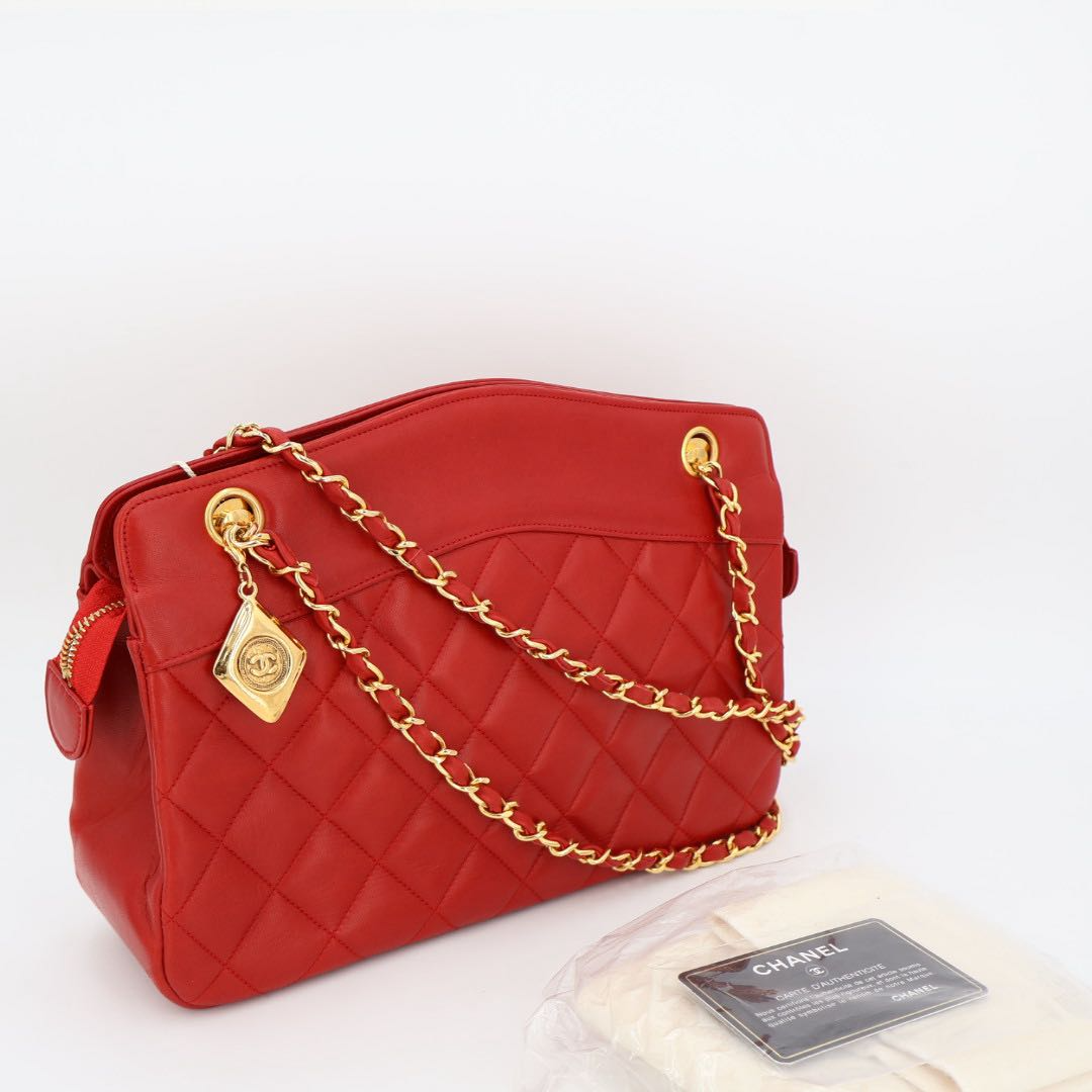 Chanel Lambskin Quilted Chain Tote