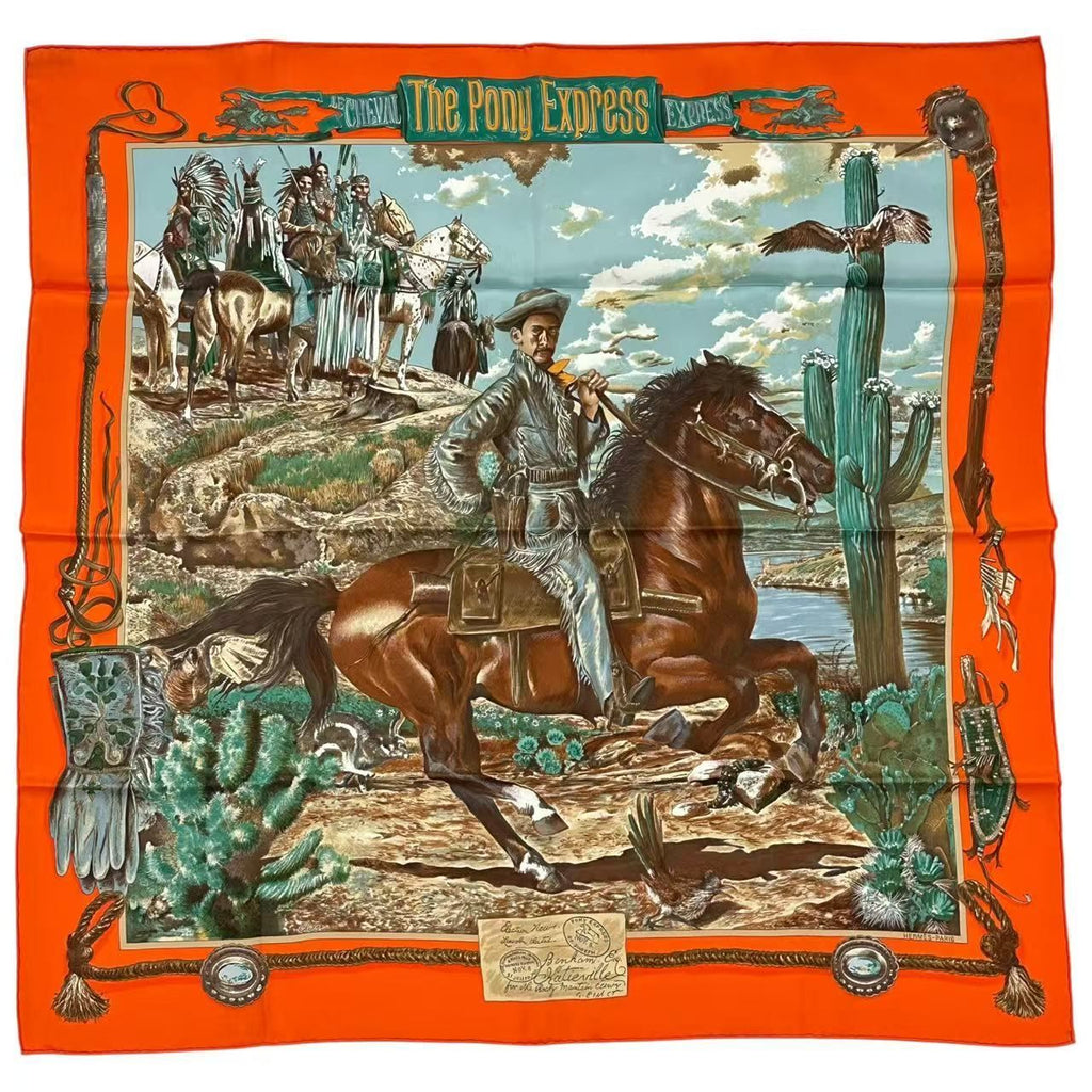 Hermes Scarf Silk the Pony Express Orange — view 2
