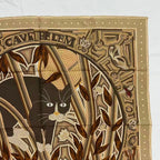 Hermes Carre 90 Scarf Silk Cave Felem Beware of Cats Beige — view 5
