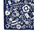 Chanel Silk Scarf CC Logo Camellia Navy Blue White — view 5