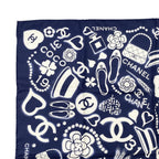 Chanel Silk Scarf CC Logo Camellia Navy Blue White — view 3